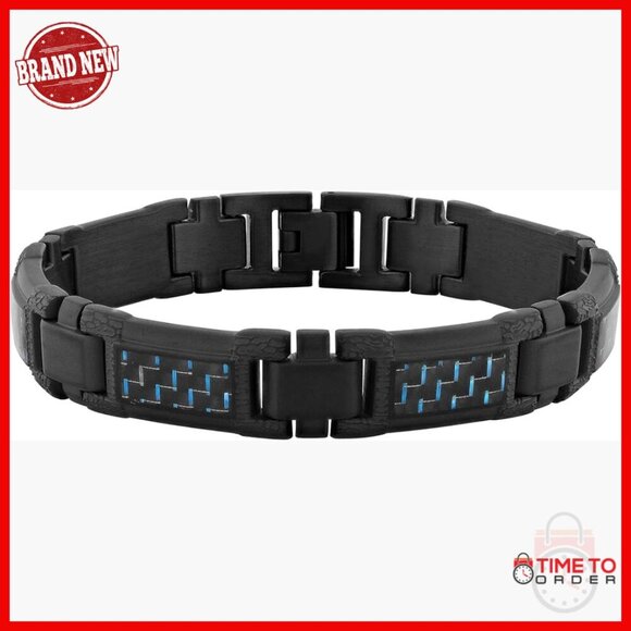 Other - 8.5" Stainless Steel Carbon Fiber Link Bracelet Fold-Over Clasp